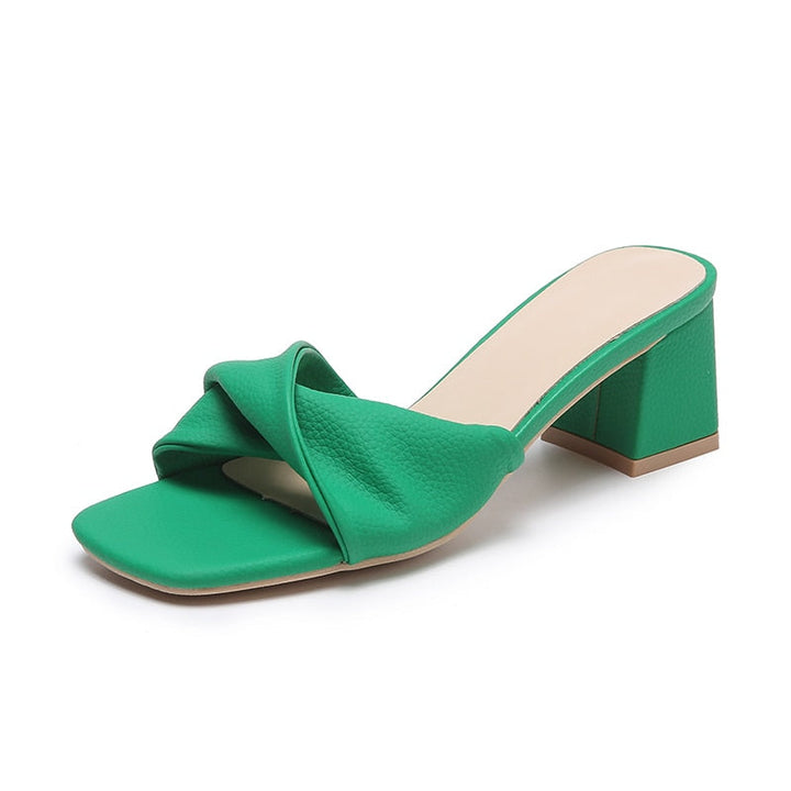 Kvinnors Blockklack Mule Sandaler Tvistad Rem Öppen Tå Elegant Slip-On Klackar