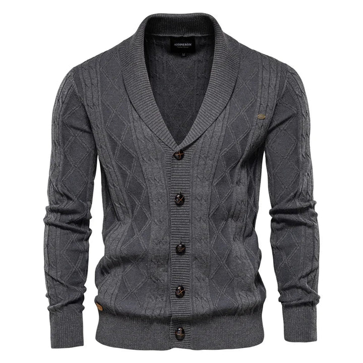 Herrens sjalkrage kabelstickad knap cardigan