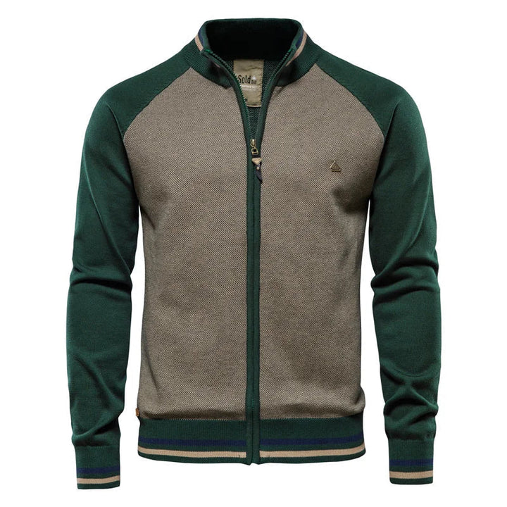 Mans Tvåfärgad Zip Cardigan Ribbad Ståkrage Jacka