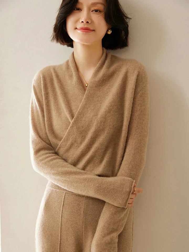 Kvinnors Wrap Front Tröja – Finslipad Slim Knit för Kontor och Smart Casual Klädsel
