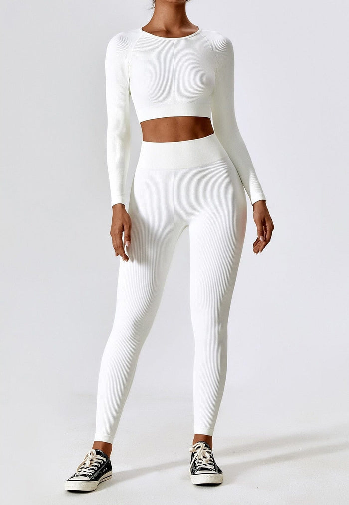 Dam Ribbad Loungewear-set Leggings och Crop Top