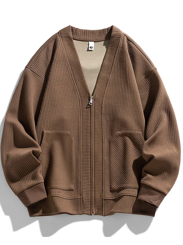 Herrars Vinter Zip Cardigan – Stretch Stickad Komfortlager