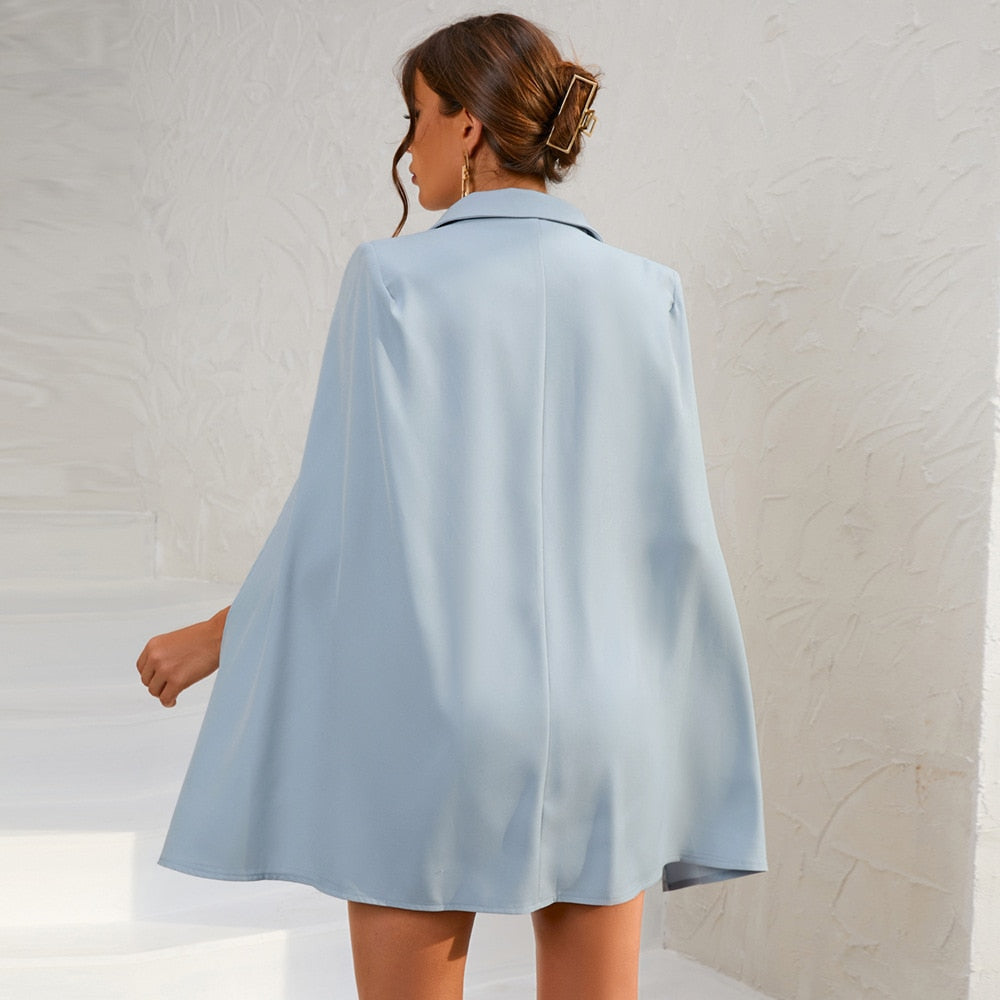 Kvinnors Cape Blazer Mini Klänning – Bälte Tailored Stil för Kontor och Kvällsbruk