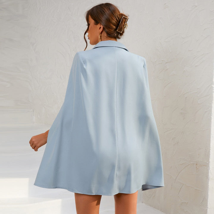 Kvinnors Cape Blazer Mini Klänning – Bälte Tailored Stil för Kontor och Kvällsbruk