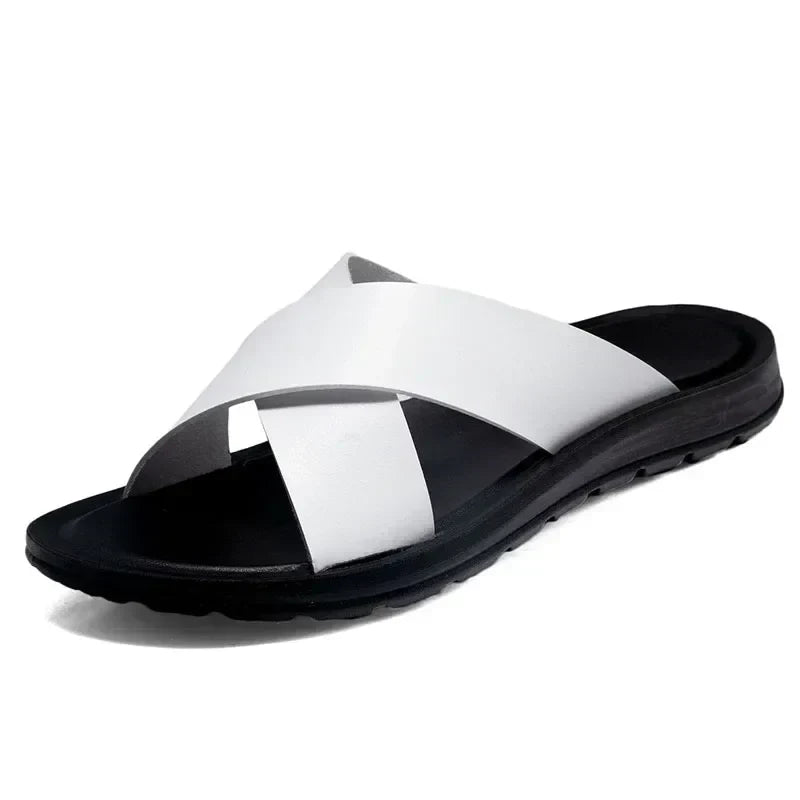 Herrskinn Slip-On Sandaler Italiensk Stil Premium Bekväm Sommar Avslappnad Utomhussko