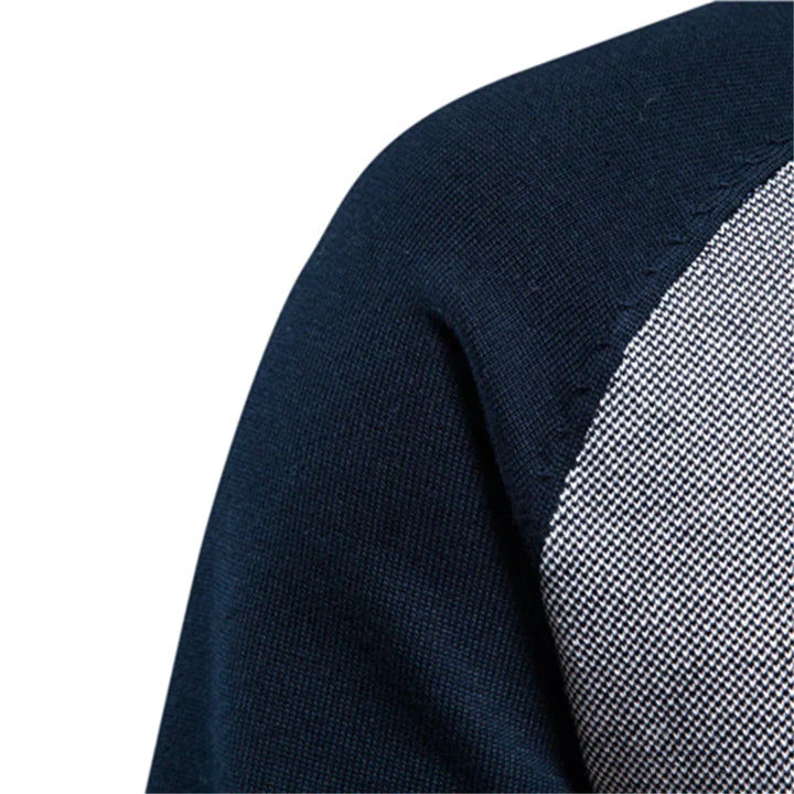 Mans Tvåfärgad Zip Cardigan Ribbad Ståkrage Jacka