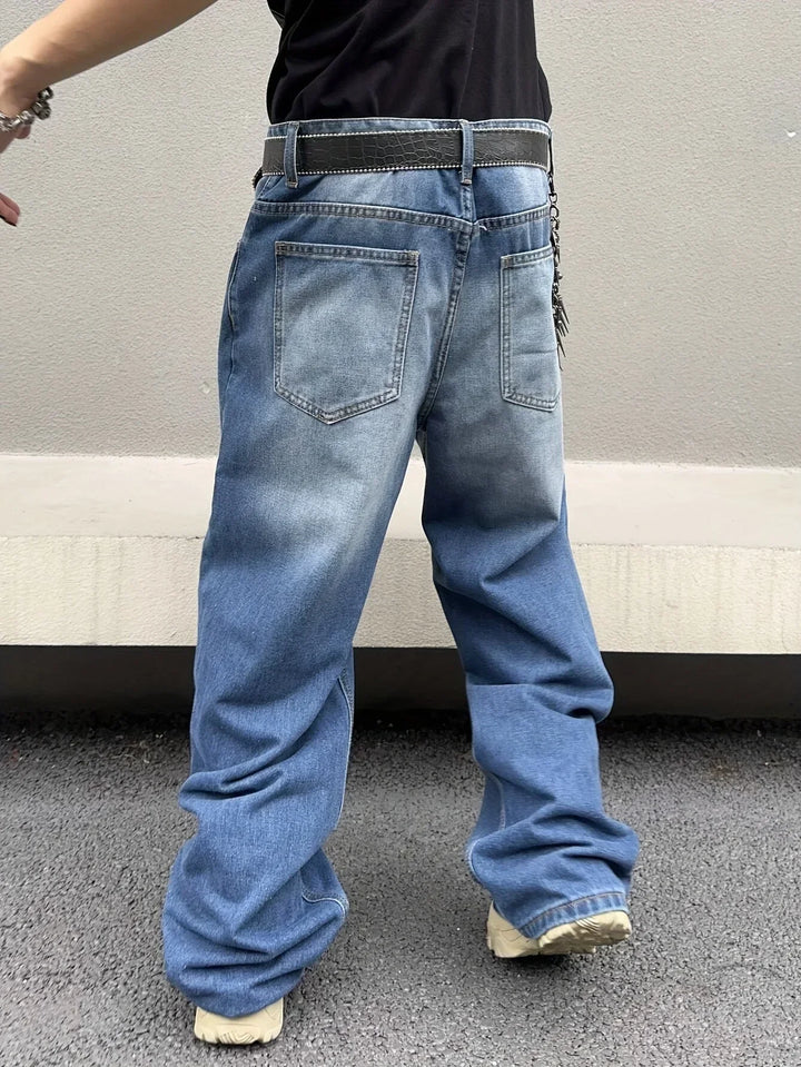 Herrens Baggy Streetwear Jeans – Avslappnade Vida Denim för Urban Avslappnad Stil