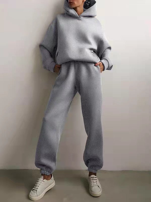 Dam Hoodie och Sweatpants Set – Mjuk Bekväm Andningsbar Avslappnad Lounge Varje Dags Träningsdräkt