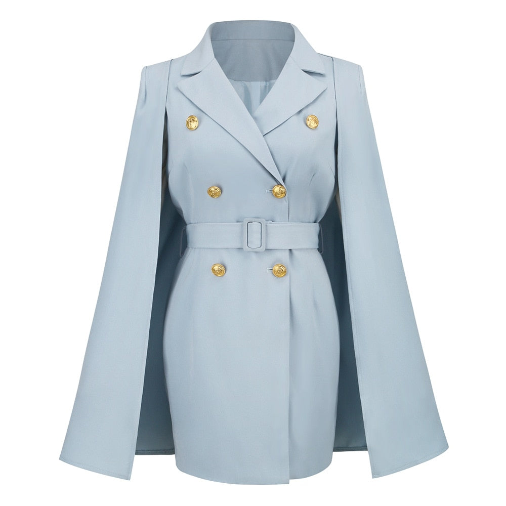 Kvinnors Cape Blazer Mini Klänning – Bälte Tailored Stil för Kontor och Kvällsbruk