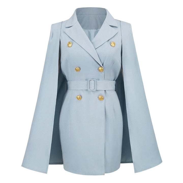 Kvinnors Cape Blazer Mini Klänning – Bälte Tailored Stil för Kontor och Kvällsbruk