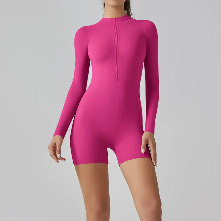 Kvinnors långärmad zip-up träningsromper – Fitted activewear stil för träning och vardagsbruk