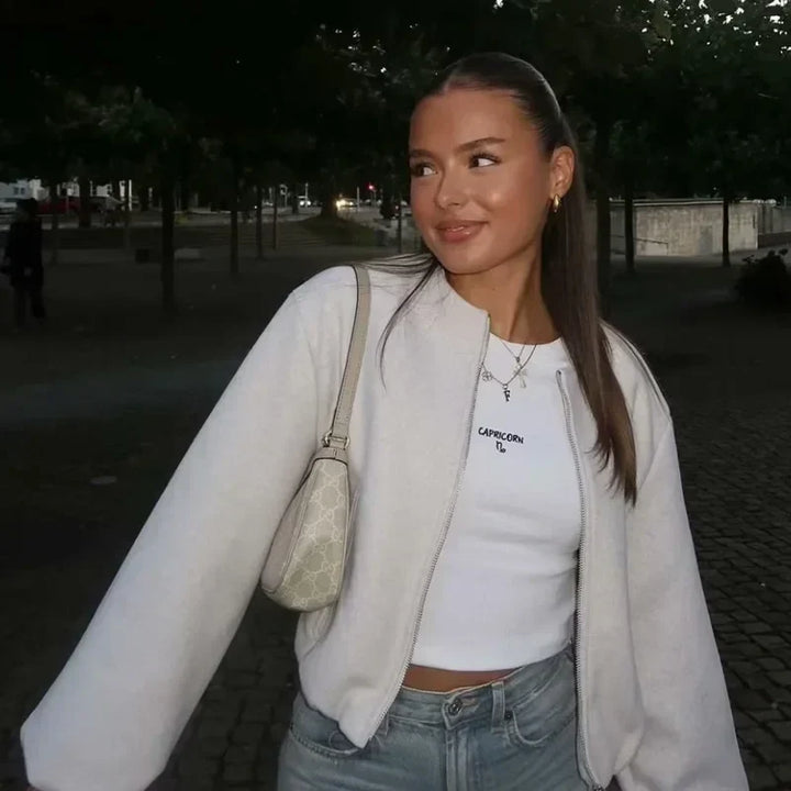 Kvinnors Cropped Zip-Up Jacka – Avslappnad Övergångslager för Dagligt Användande
