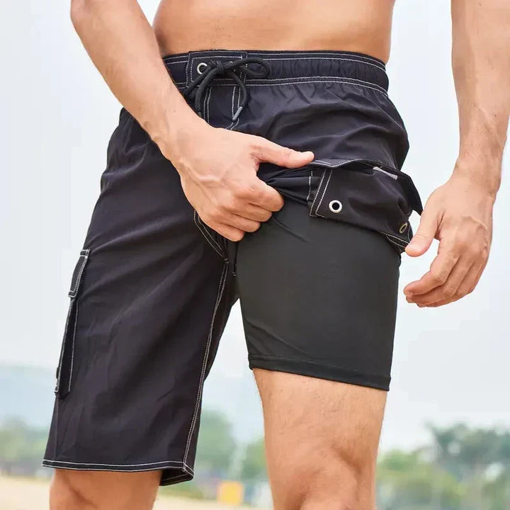 Herrars sportshorts med dubbellager, snabbtorkande aktiva träningsshorts