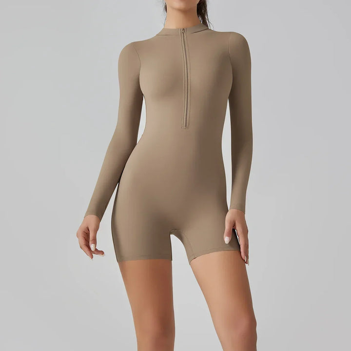 Kvinnors långärmad zip-up träningsromper – Fitted activewear stil för träning och vardagsbruk