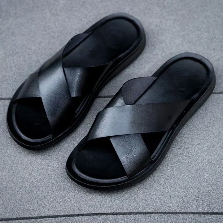 Herrskinn Slip-On Sandaler Italiensk Stil Premium Bekväm Sommar Avslappnad Utomhussko
