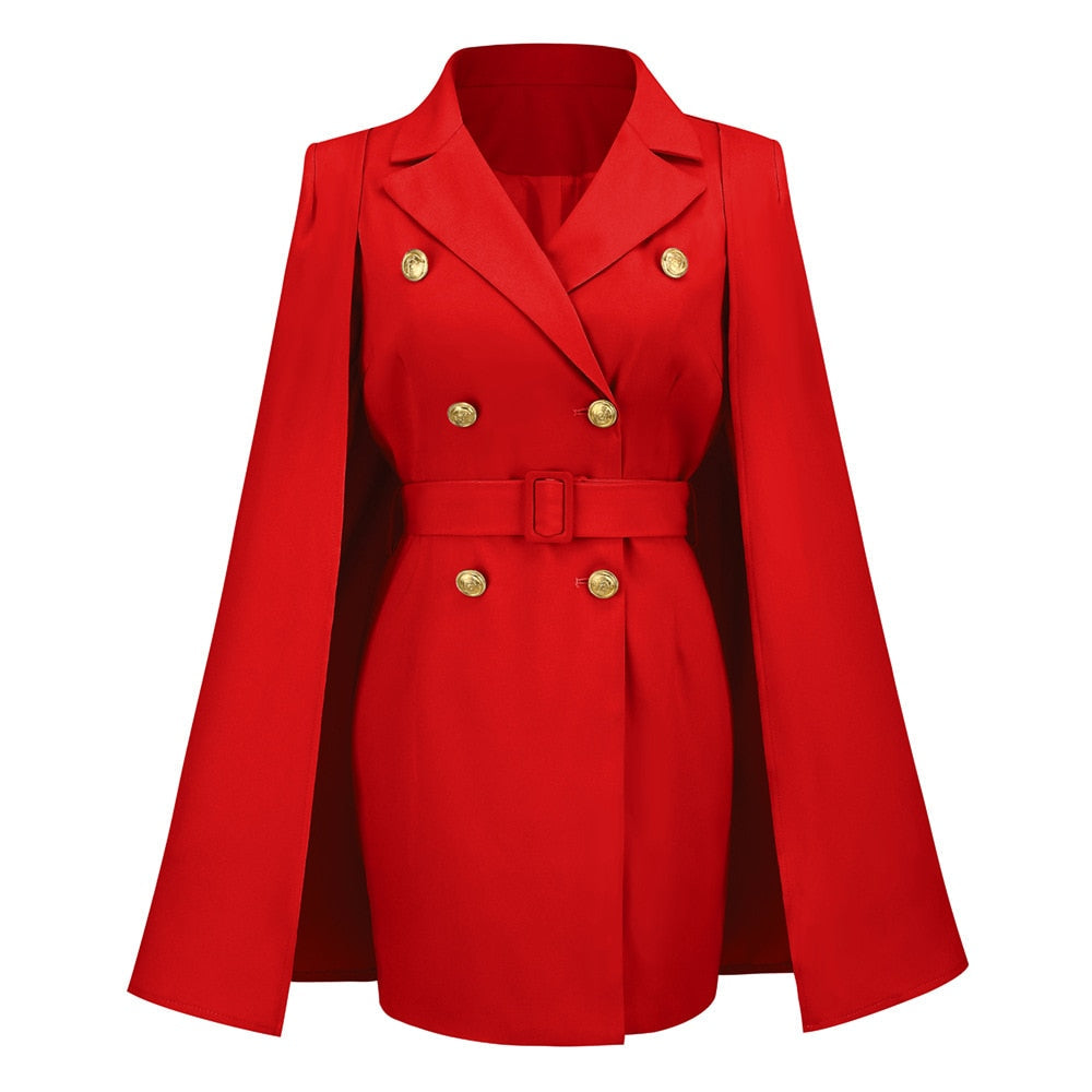 Kvinnors Cape Blazer Mini Klänning – Bälte Tailored Stil för Kontor och Kvällsbruk