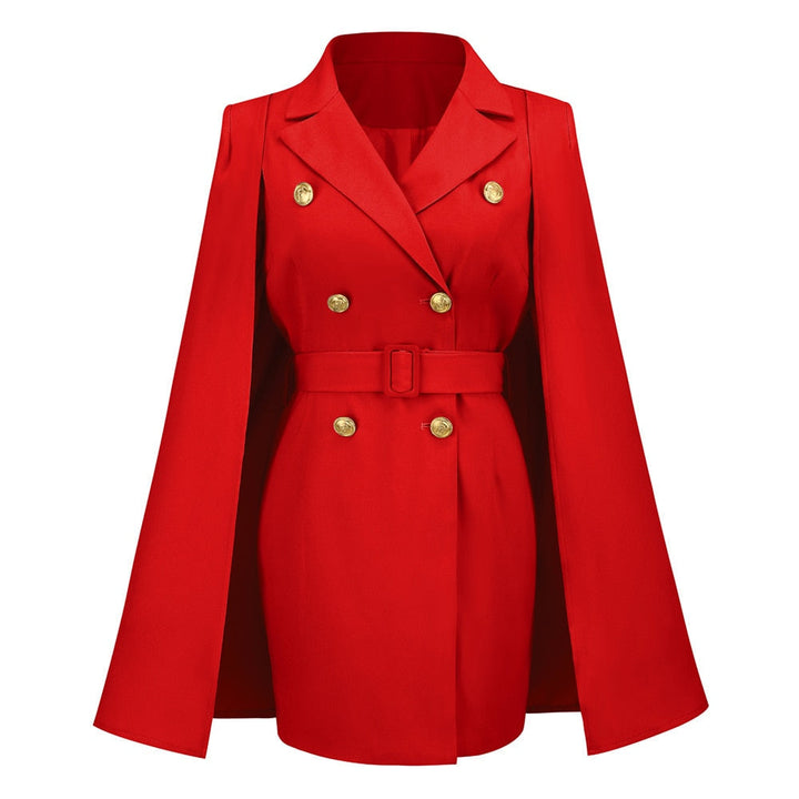 Kvinnors Cape Blazer Mini Klänning – Bälte Tailored Stil för Kontor och Kvällsbruk