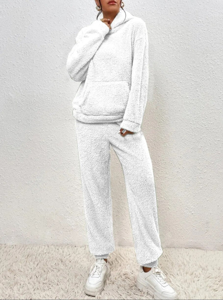 Kvinnors Teddy Lounge Set – Huva Fleece Tvådelad för Vinteravkoppling