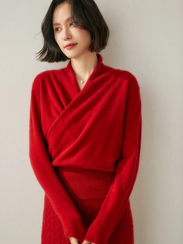 Kvinnors Wrap Front Tröja – Finslipad Slim Knit för Kontor och Smart Casual Klädsel
