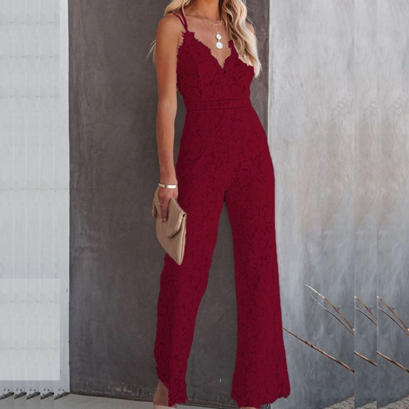 Kvinnors Spets Jumpsuit Elegant V-ringning Vid Byxa Kvälls- &amp; Tillställningsoutfit