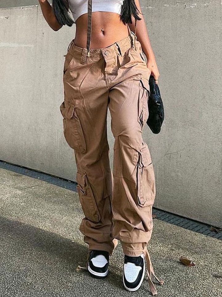 Kvinnors Cargo Byxor Vid Ben Utility Fickor Streetwear Byxor