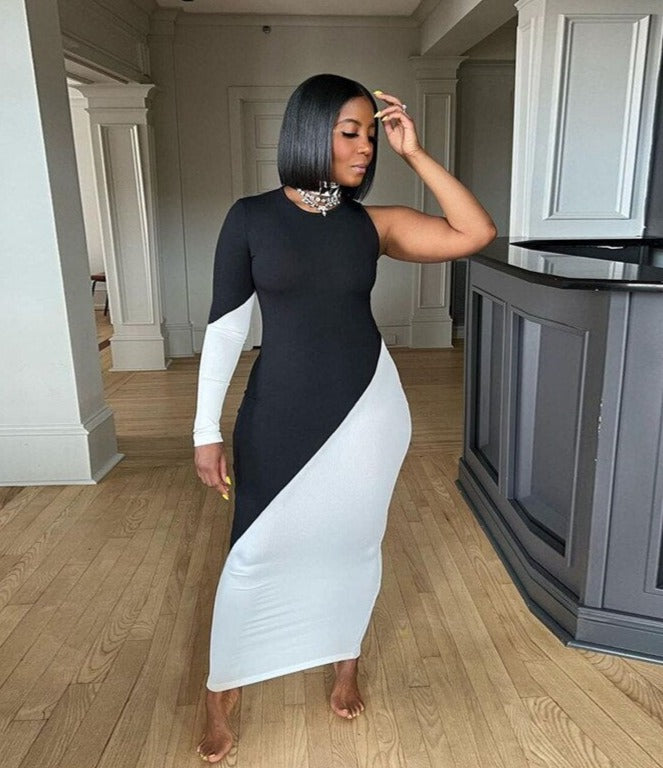 Kvinnors Asymmetrisk Bodycon Maxi Klänning – Formande Festklänning för Fester och Kvällar