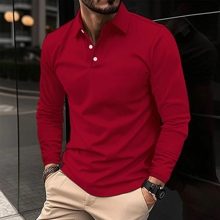 Herr Slim-Fit Långärmad Polo Tröja – Mjuk Smart Casual Topp för Kontor och Kvällsbruk