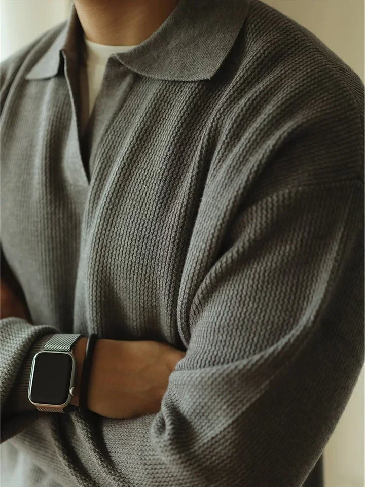 Herrarnas Polo Stickad Tröja – Elegant Andningsbar Bekväm Smart Casual Långärmad Pullover