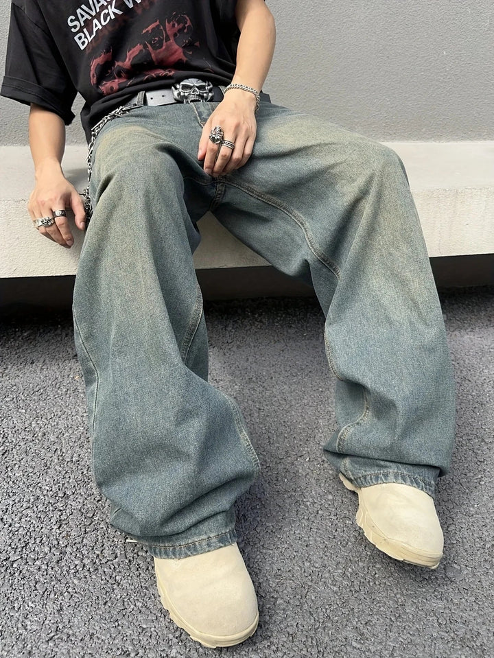Herrens Baggy Streetwear Jeans – Avslappnade Vida Denim för Urban Avslappnad Stil