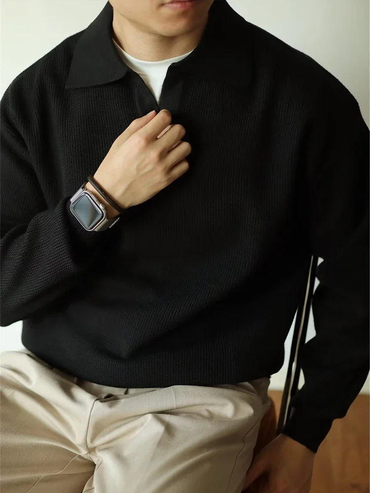 Herrarnas Polo Stickad Tröja – Elegant Andningsbar Bekväm Smart Casual Långärmad Pullover