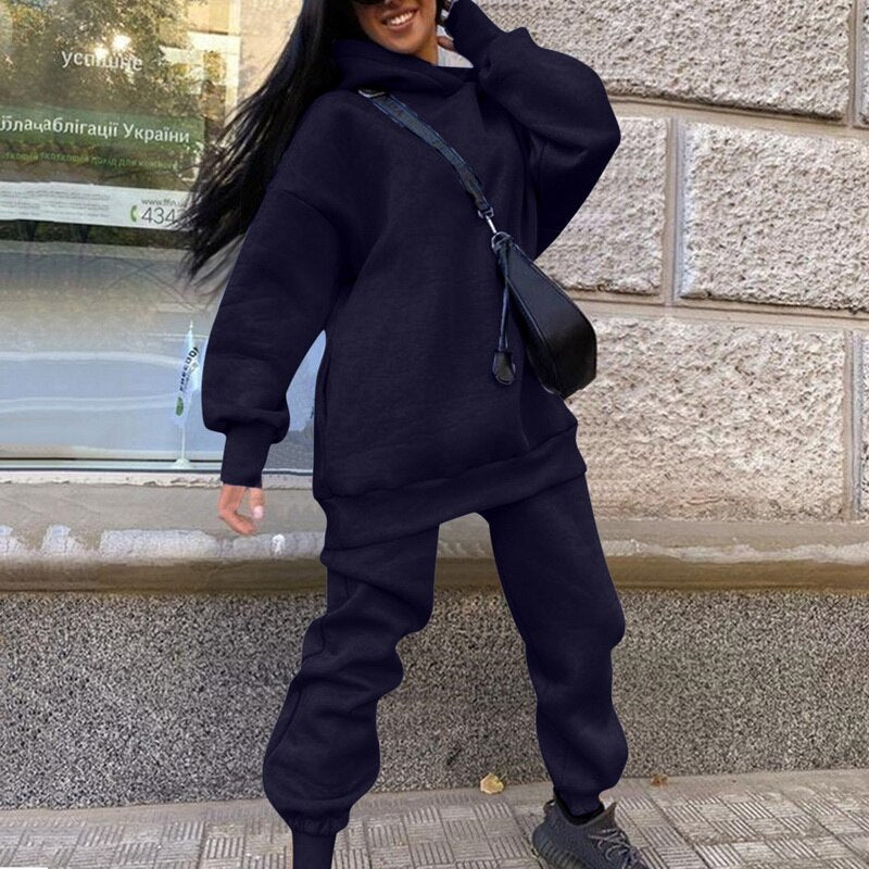 Dam Oversized Hoodie och Joggers Set – Avslappnad Tvådelad Träningsoverall för Fritidskläder och Hemmakläder