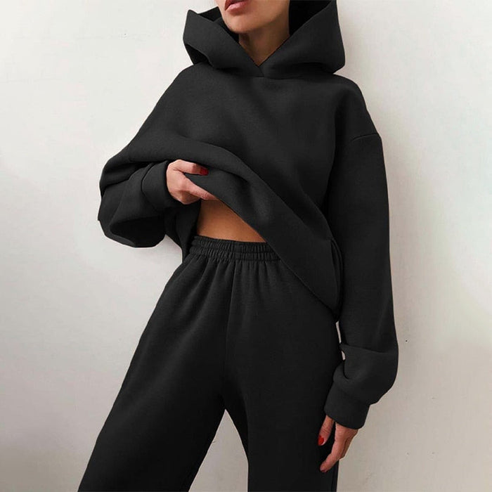Dam Hoodie och Sweatpants Set – Mjuk Bekväm Andningsbar Avslappnad Lounge Varje Dags Träningsdräkt
