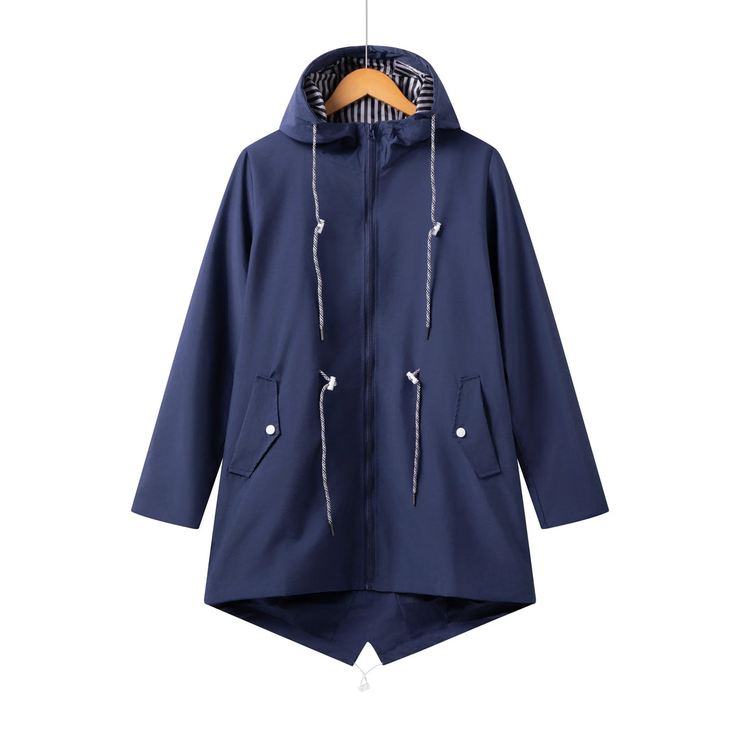 Kvinnors Hooded Drawstring Parka – Zip-Up Jacka för Övergångsväder
