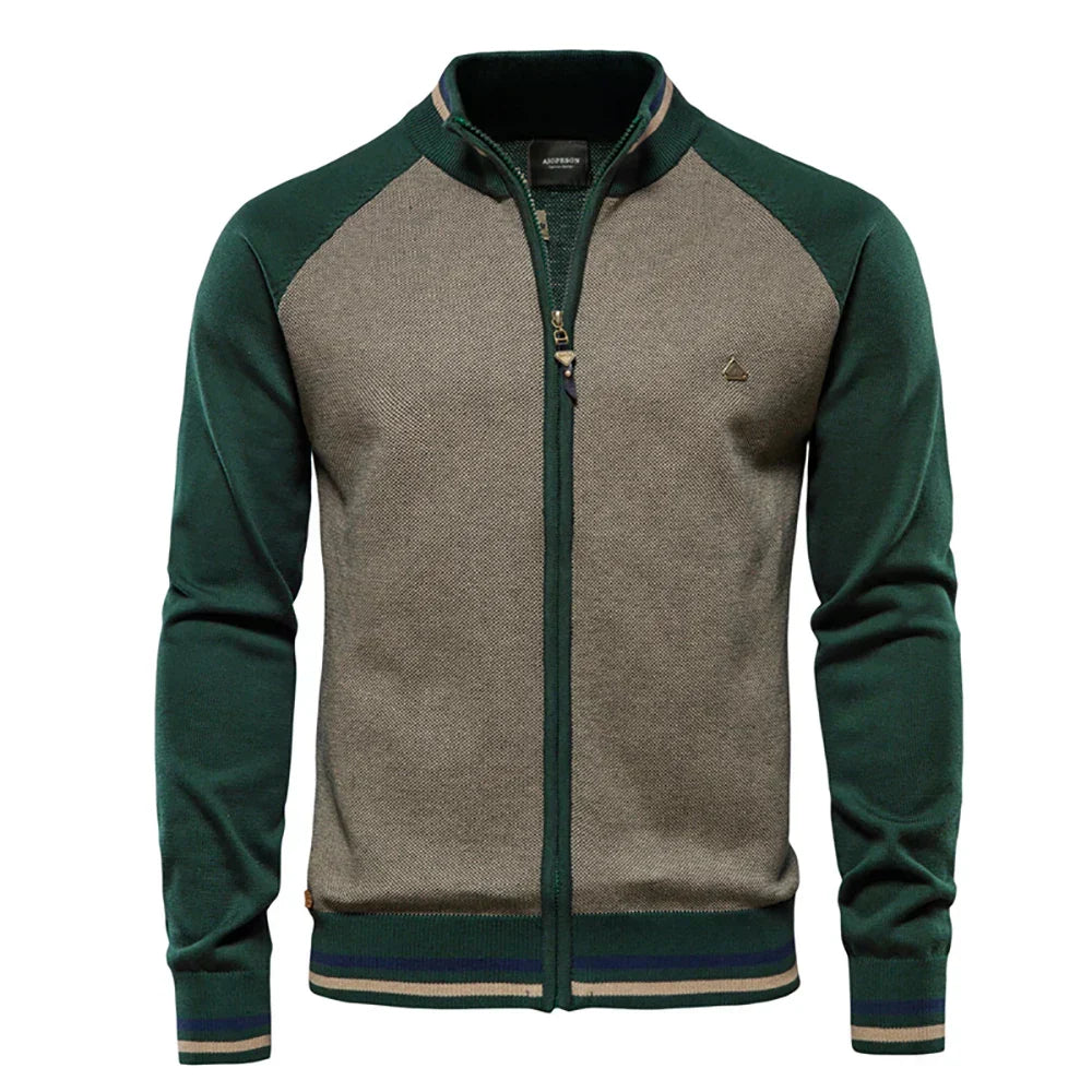 Mans Tvåfärgad Zip Cardigan Ribbad Ståkrage Jacka