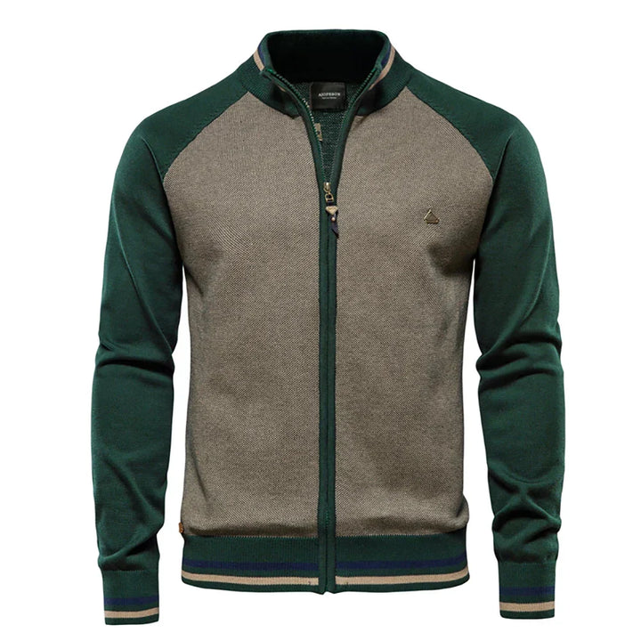 Mans Tvåfärgad Zip Cardigan Ribbad Ståkrage Jacka