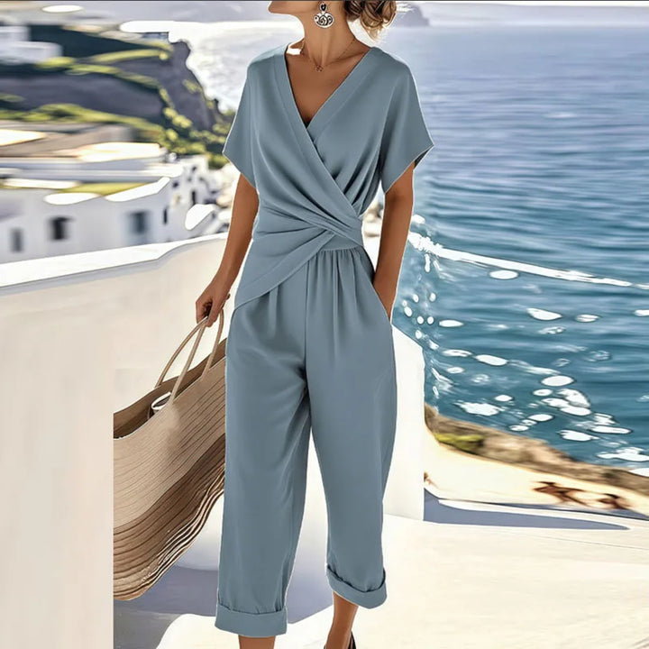 Kvinnors Wrap Front Wide Leg Sommar Jumpsuit