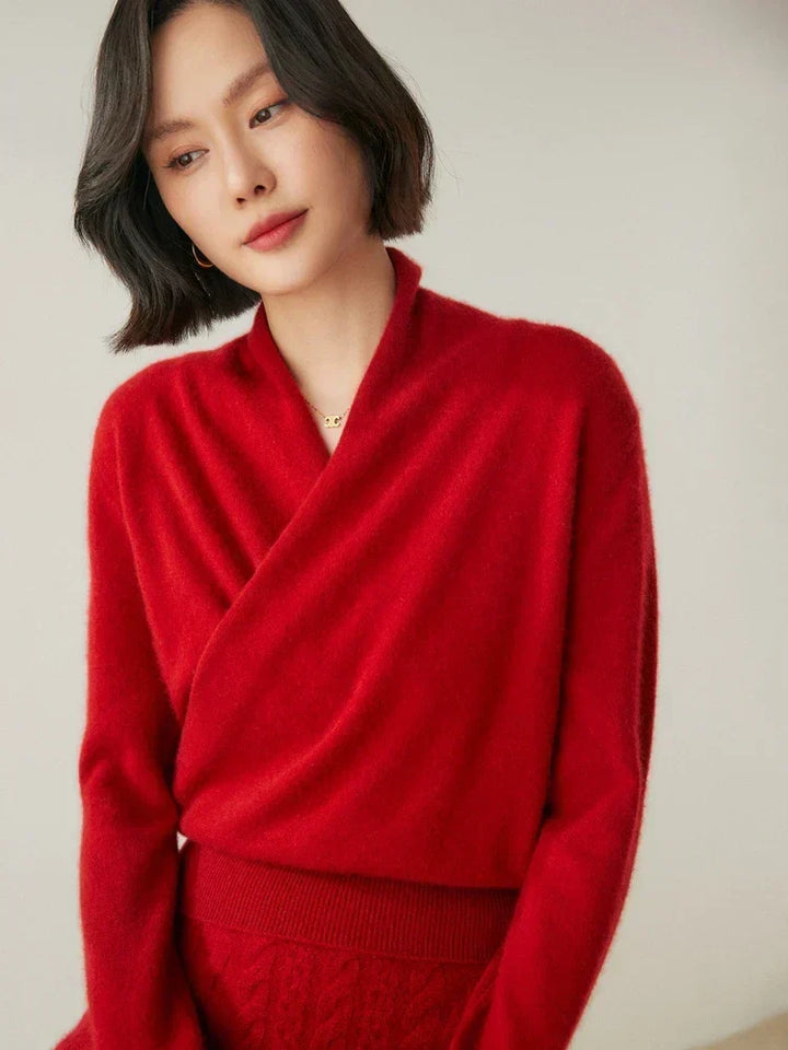 Kvinnors Wrap Front Tröja – Finslipad Slim Knit för Kontor och Smart Casual Klädsel