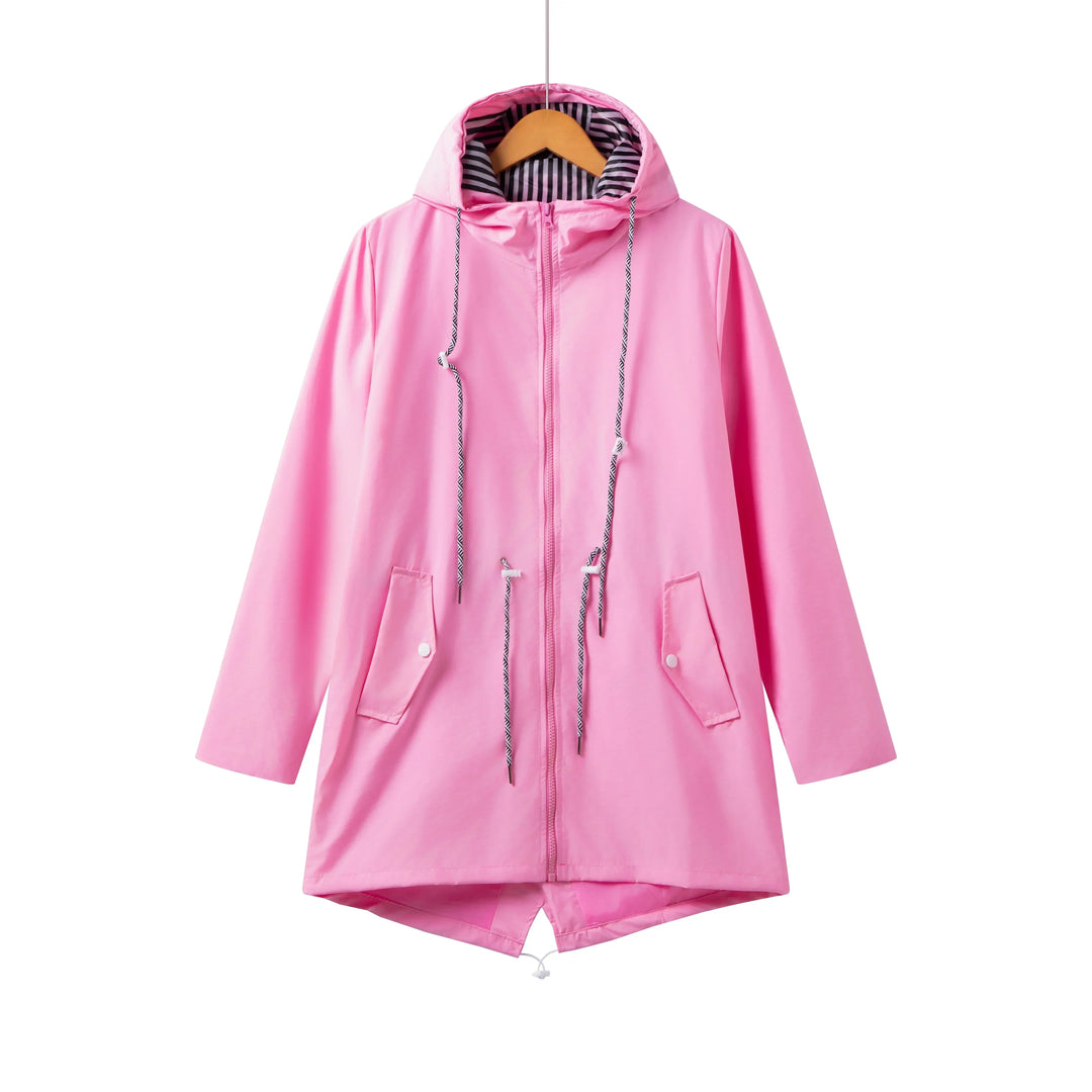Kvinnors Hooded Drawstring Parka – Zip-Up Jacka för Övergångsväder