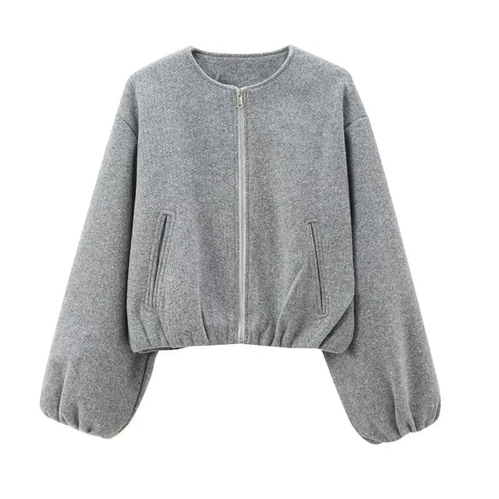 Kvinnors Cropped Zip-Up Jacka – Avslappnad Övergångslager för Dagligt Användande