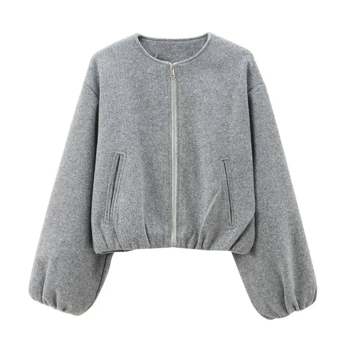 Kvinnors Cropped Zip-Up Jacka – Avslappnad Övergångslager för Dagligt Användande