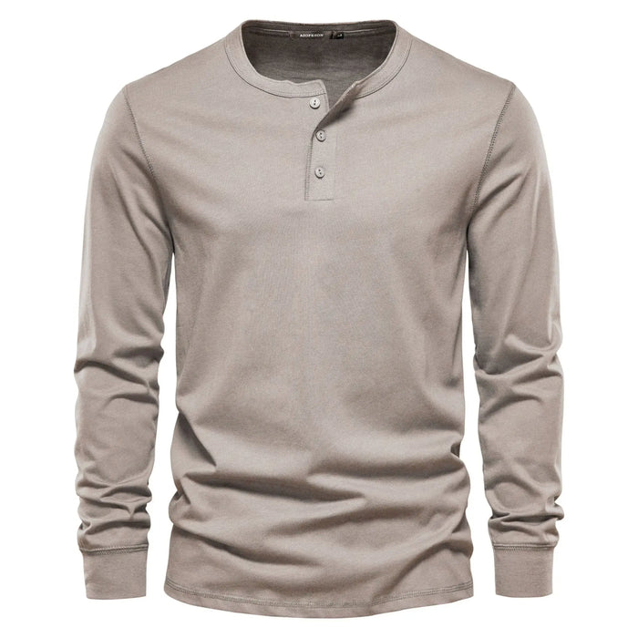 Herre Henley T-shirt Långärmad Rund Hals med Knappar