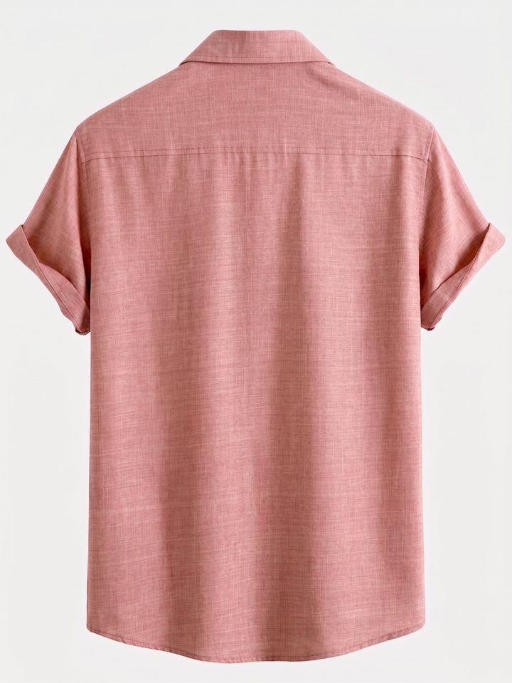 Herrens Texturerade Pocket Skjorta Co-Ord – Linneblandade Raka Byxor för Sommarens Smart Casual Klädsel