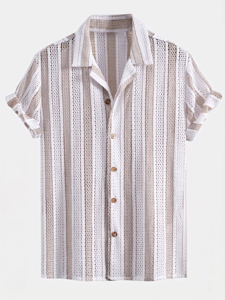 Herrarnas Mesh Cuban Skjortset – Linneblandning Dragsko Shorts för Sommarsemester