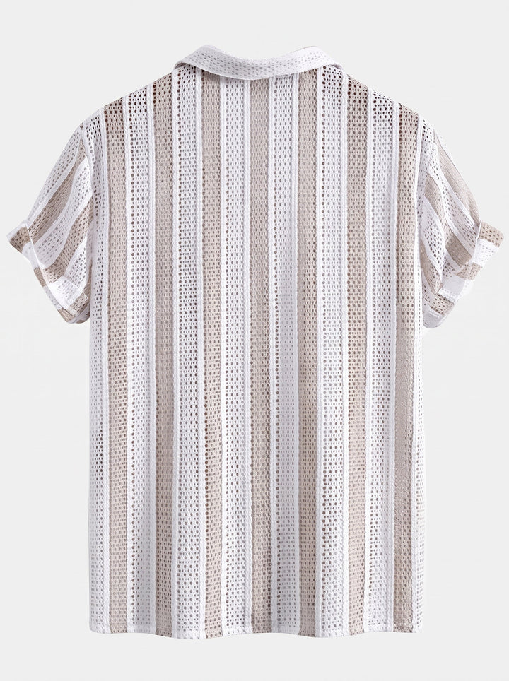 Herrarnas Mesh Cuban Skjortset – Linneblandning Dragsko Shorts för Sommarsemester
