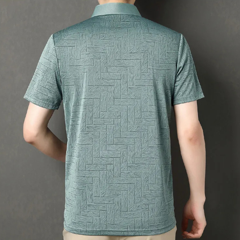 Herr Polo Skjorta Texturerad Stickad Mönster Kort Ärmar Smart Casual