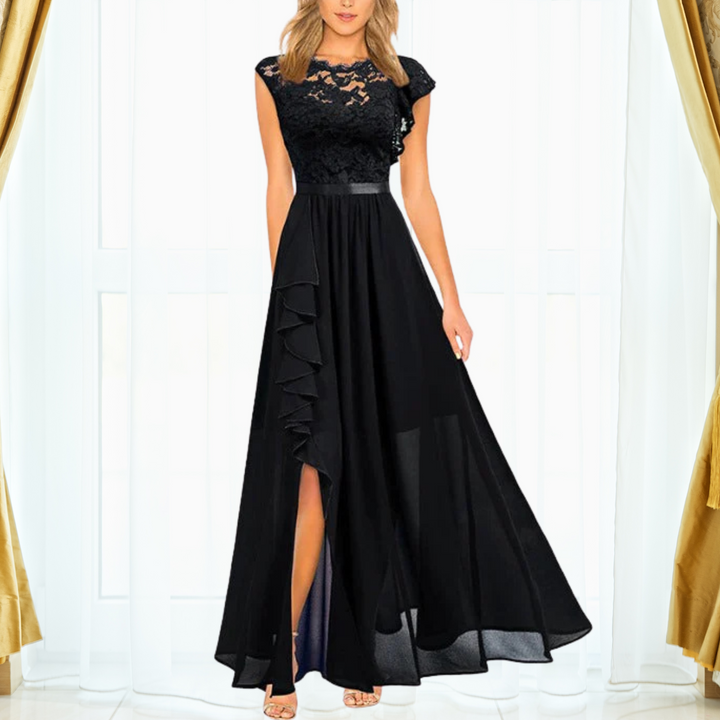 Kvinnors Spets Chiffon Maxi Klänning Elegant Delad Aftonklänning