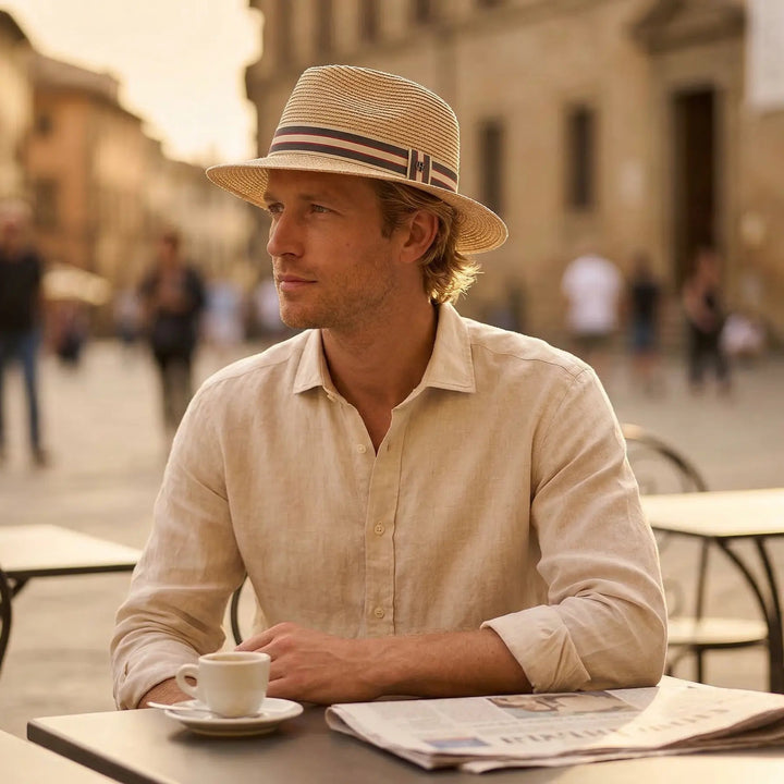 Herrars randiga band fedora solhatt för sommarresor och vardagsstil