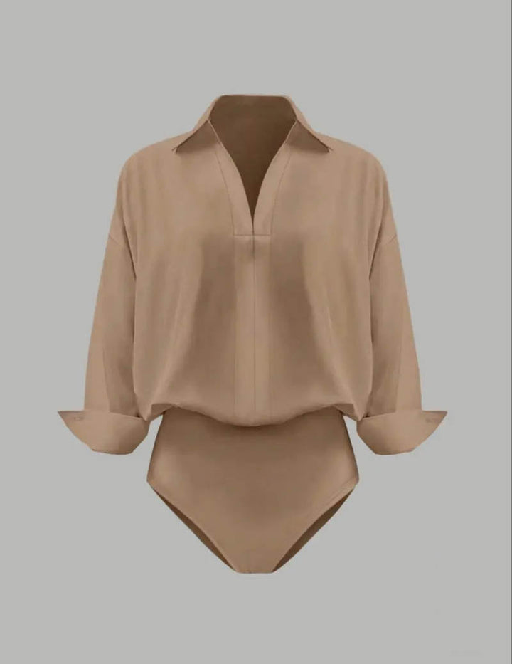 Kvinnors Krage Bodysuit Med Draperade Långa Ärmar