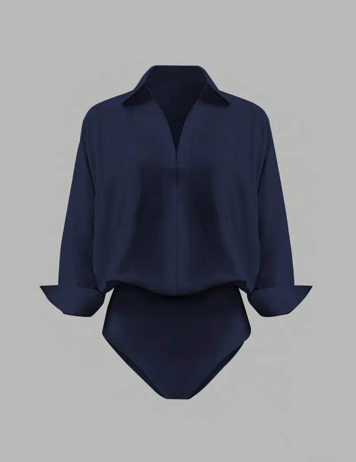 Kvinnors Krage Bodysuit Med Draperade Långa Ärmar