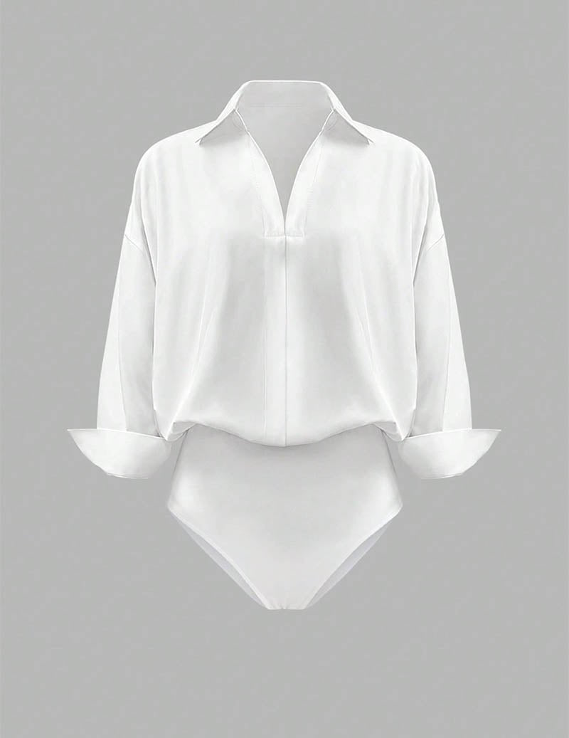 Kvinnors Krage Bodysuit Med Draperade Långa Ärmar